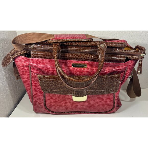 Samantha Brown Maroon Crocodile Embossed Weekender Carry On Dowel Travel Bag - Picture 1 of 11